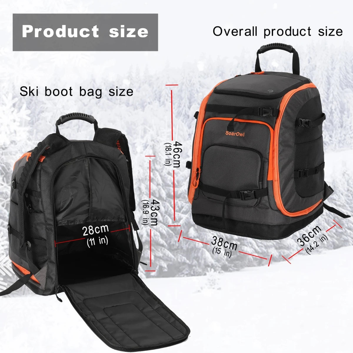 Ski Boot Bag 65L for Ski Boots Helmet Goggles Gloves