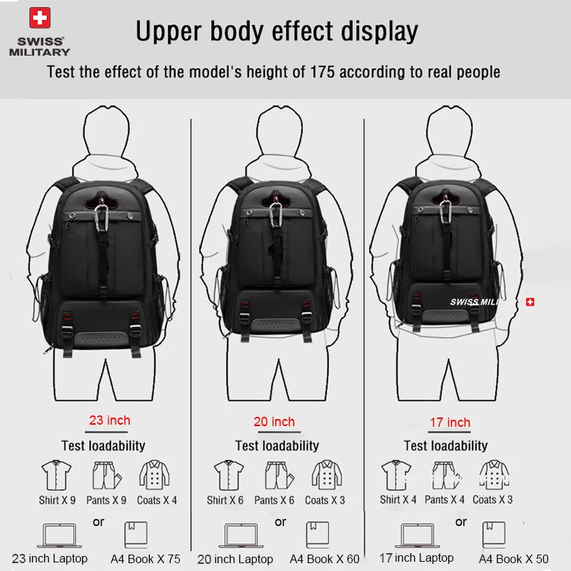 SWISS Backpack Military Travel Large-Capacity Expandable Waterproof USB Bag