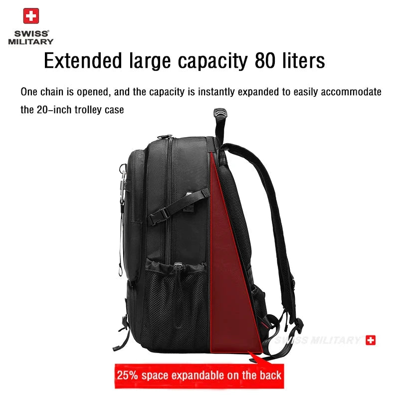 SWISS Backpack Military Travel Large-Capacity Expandable Waterproof USB Bag