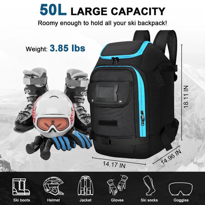 50L Capacity Skiing Boot Backpack Dry Wet Separation Storage