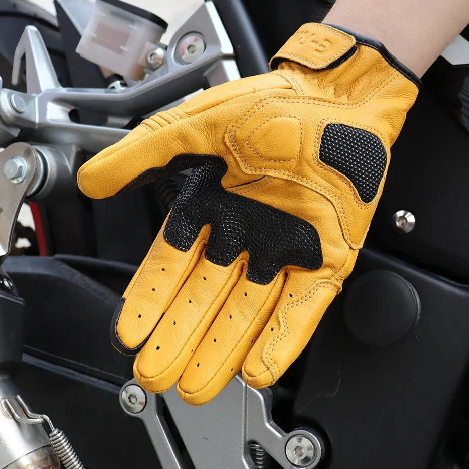 Motorcycle Leather Gloves Summer Breathable Touch Screen Full Finger Protective