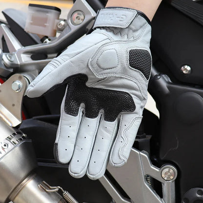 Motorcycle Leather Gloves Summer Breathable Touch Screen Full Finger Protective