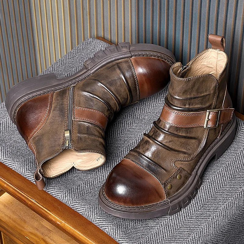 Motorcycle Genuine Leather Wrinkle Boots