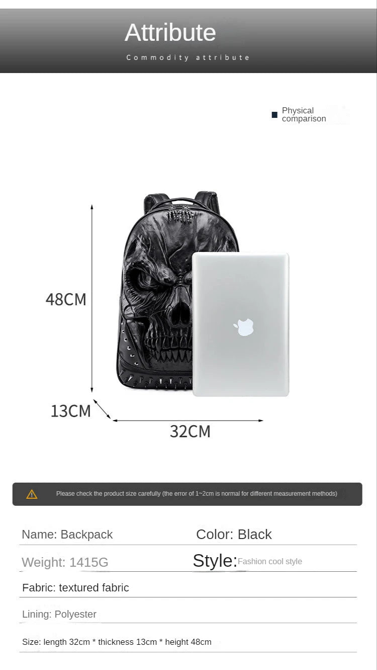 🎃👻 HALLOWEEN Backpack 3D Laptop Bag Large Capacity Thick Leather Rivet