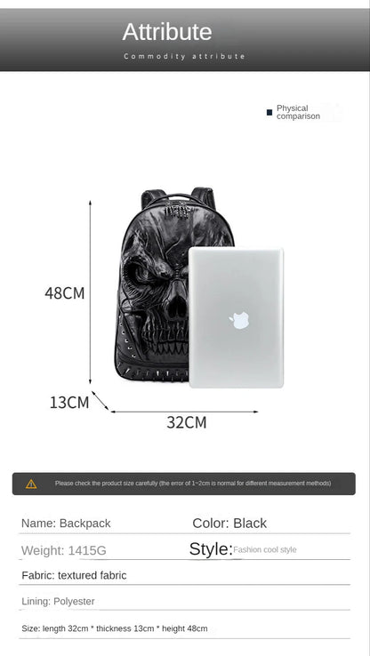 🎃🦇 HALLOWEEN Backpack 3D Laptop Bag Large Capacity Thick Leather Rivet