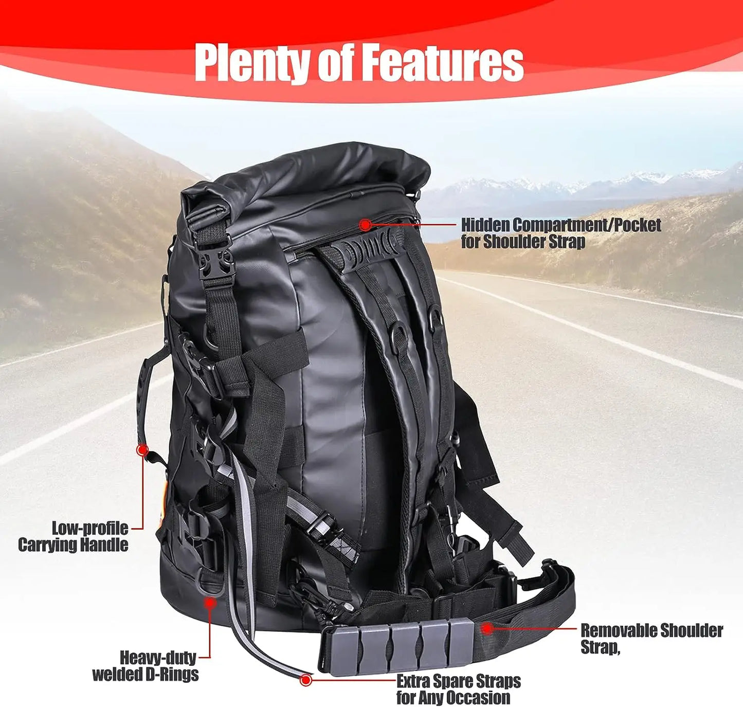 Expandable Motorcycle Tail Bag Sissy Bar Bag Motorcycle Gear Backpack with Sissy Bar Straps