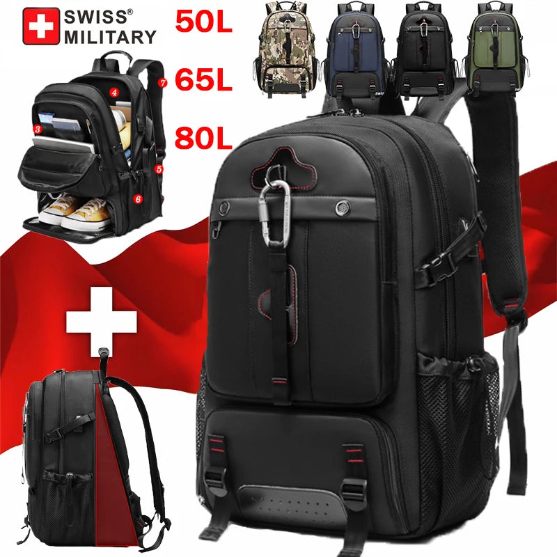 SWISS Backpack Military Travel Large-Capacity Expandable Waterproof USB Bag