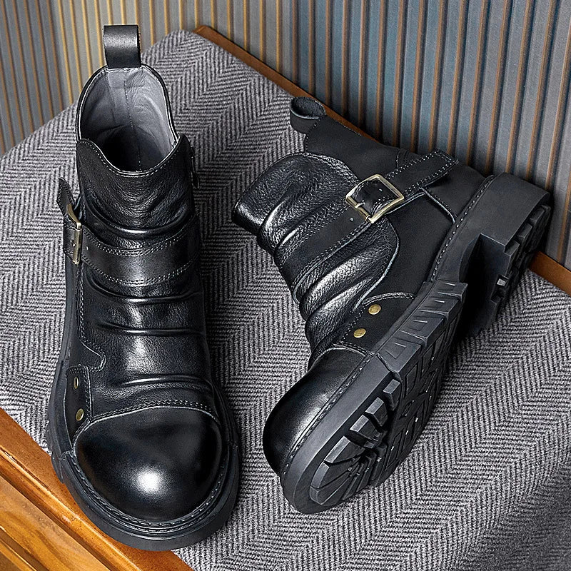 Motorcycle Genuine Leather Wrinkle Boots