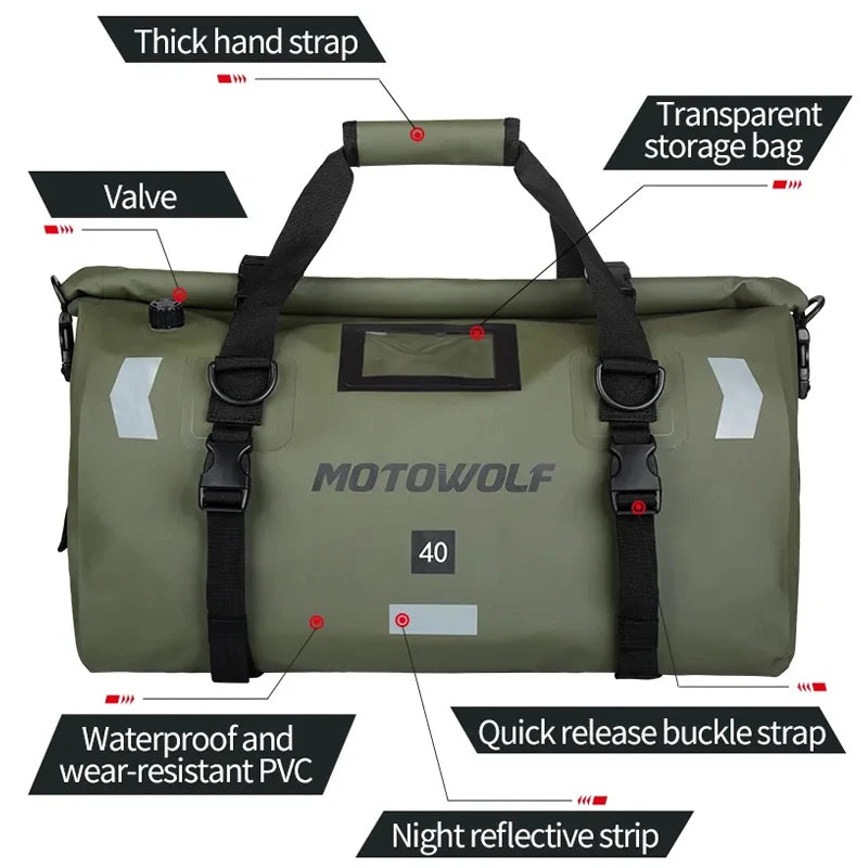 Motorcycle Tail Bag 40/66L Luggage Backpack Motorcycle Seat Bag