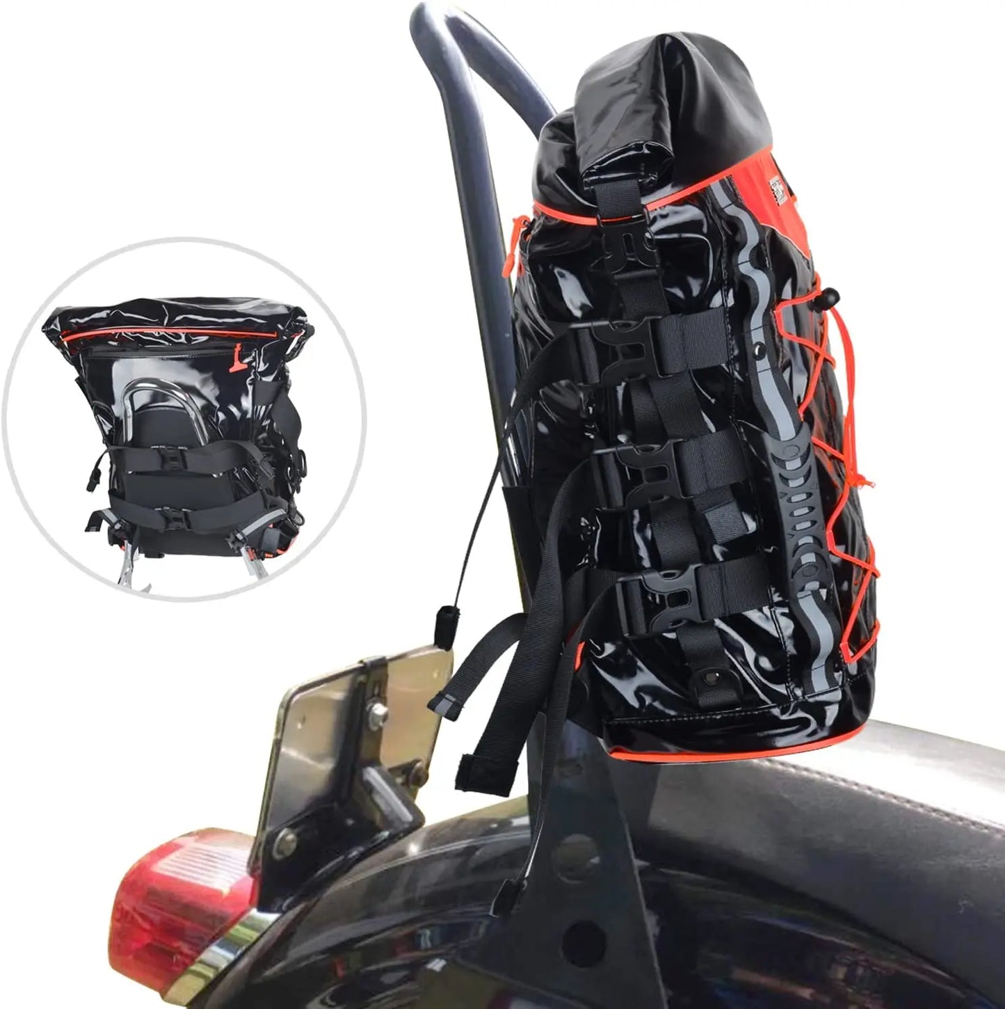 Expandable Motorcycle Tail Bag Sissy Bar Bag Motorcycle Gear Backpack with Sissy Bar Straps